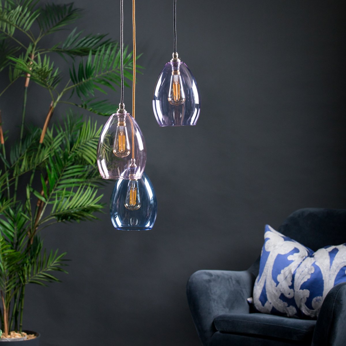 Jules 3-Way Coloured Glass Pendant Light Handblown UK Glow
