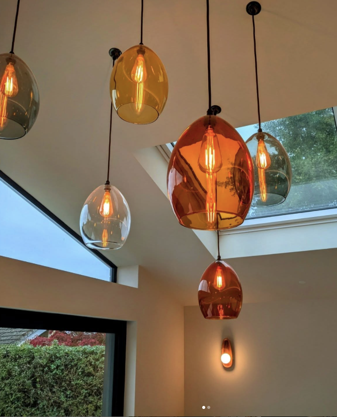 Selection of coloured ceiling lamps for living room