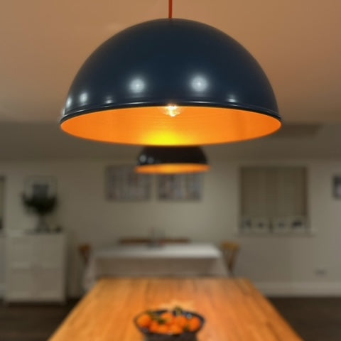 dark blue metal pendant light glow lighting 