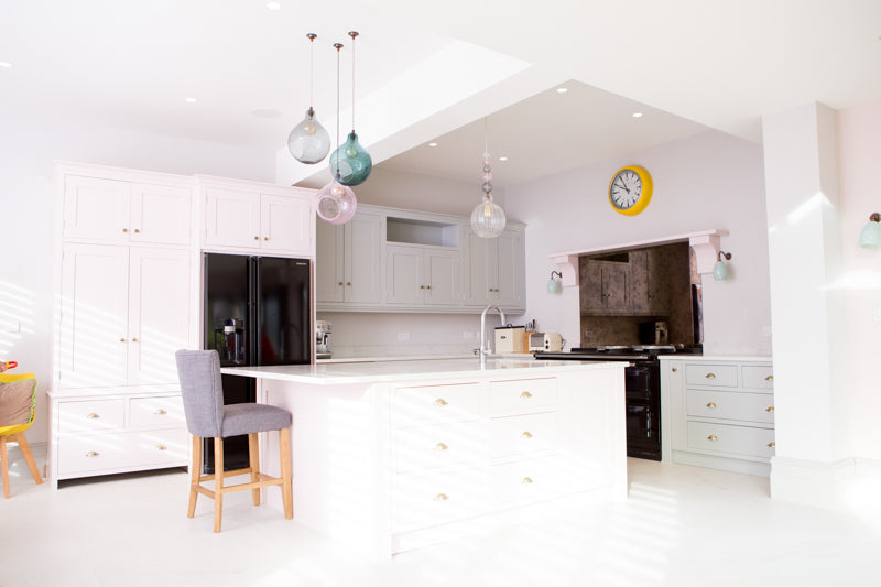 coloured glass pendant lights in kitchen glow lighting 