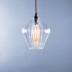 Olive Clear Ribbed Pendant Light
