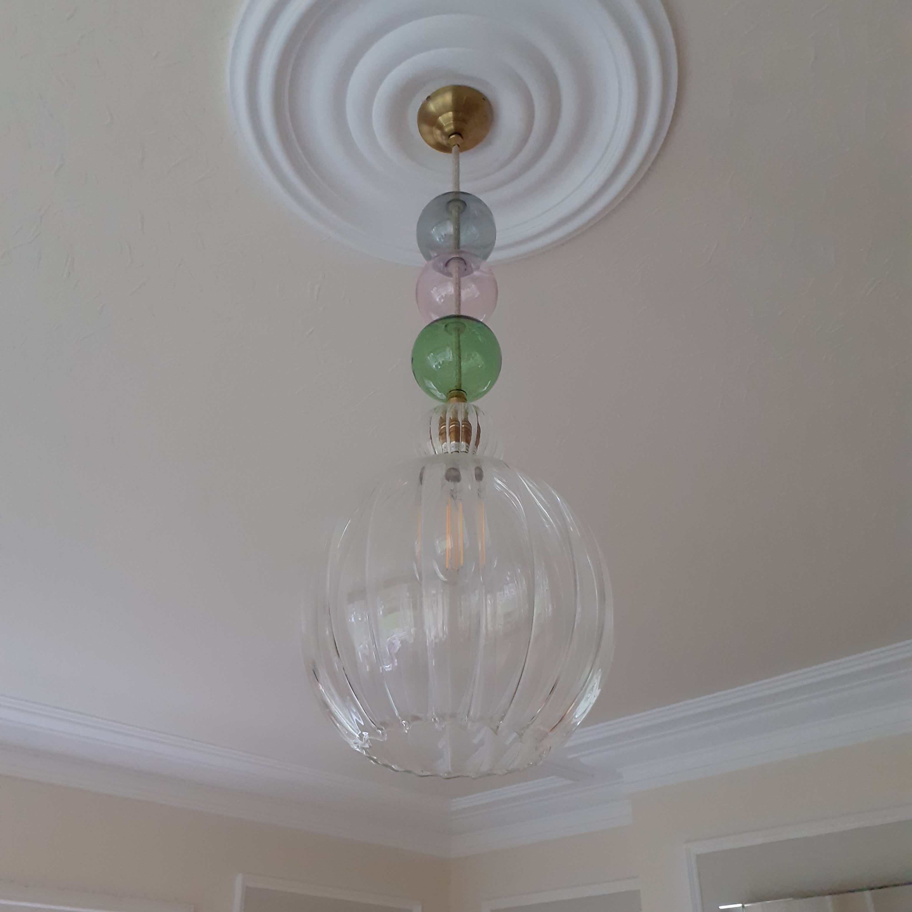 clear ribbed glass globe pendant light glow lighting 