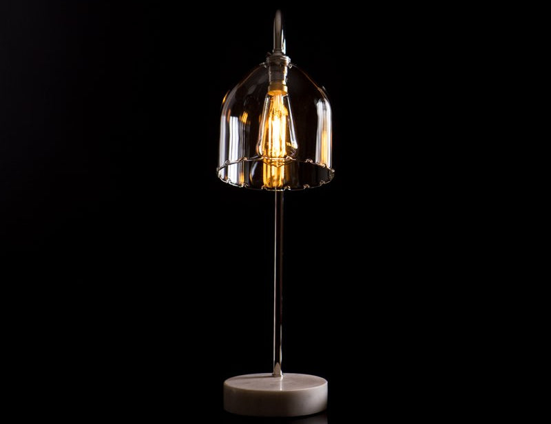 Illuminated table lamp with marble base