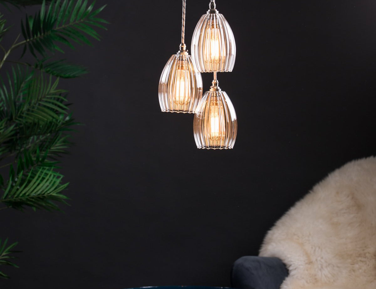 Illuminated Trio Ribbed Glass Cluster Light