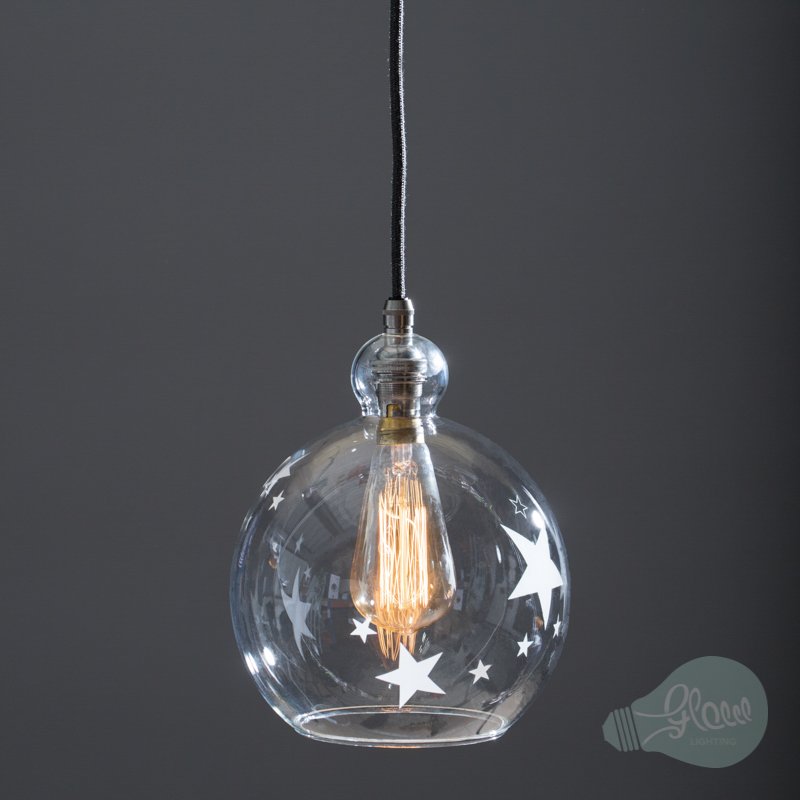 Betty Small Star Clear Etched Glass Globe Glow Lighting Betty Small Star Clear Etched Glass, Etched Glass Pendant Chandelier