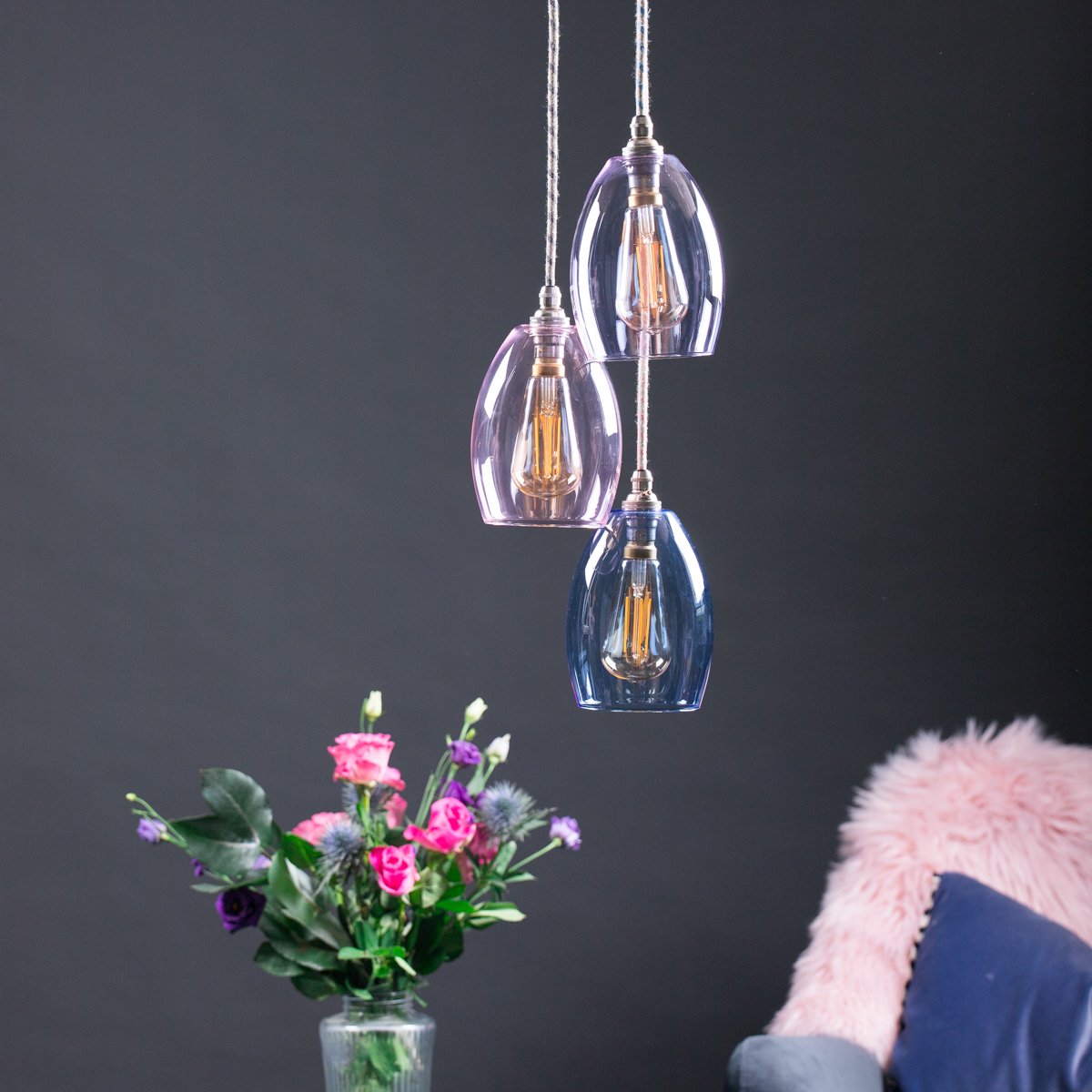 Image of Bertie small coloured glass 3 way cluster light 