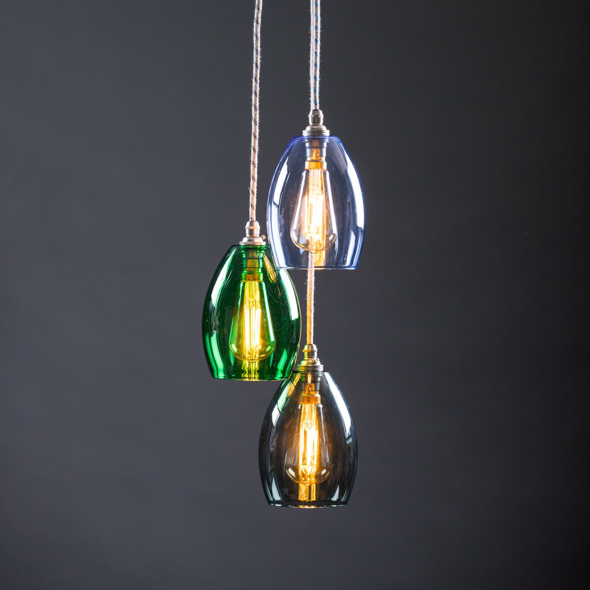 Bertie small coloured glass 3 way cluster light 