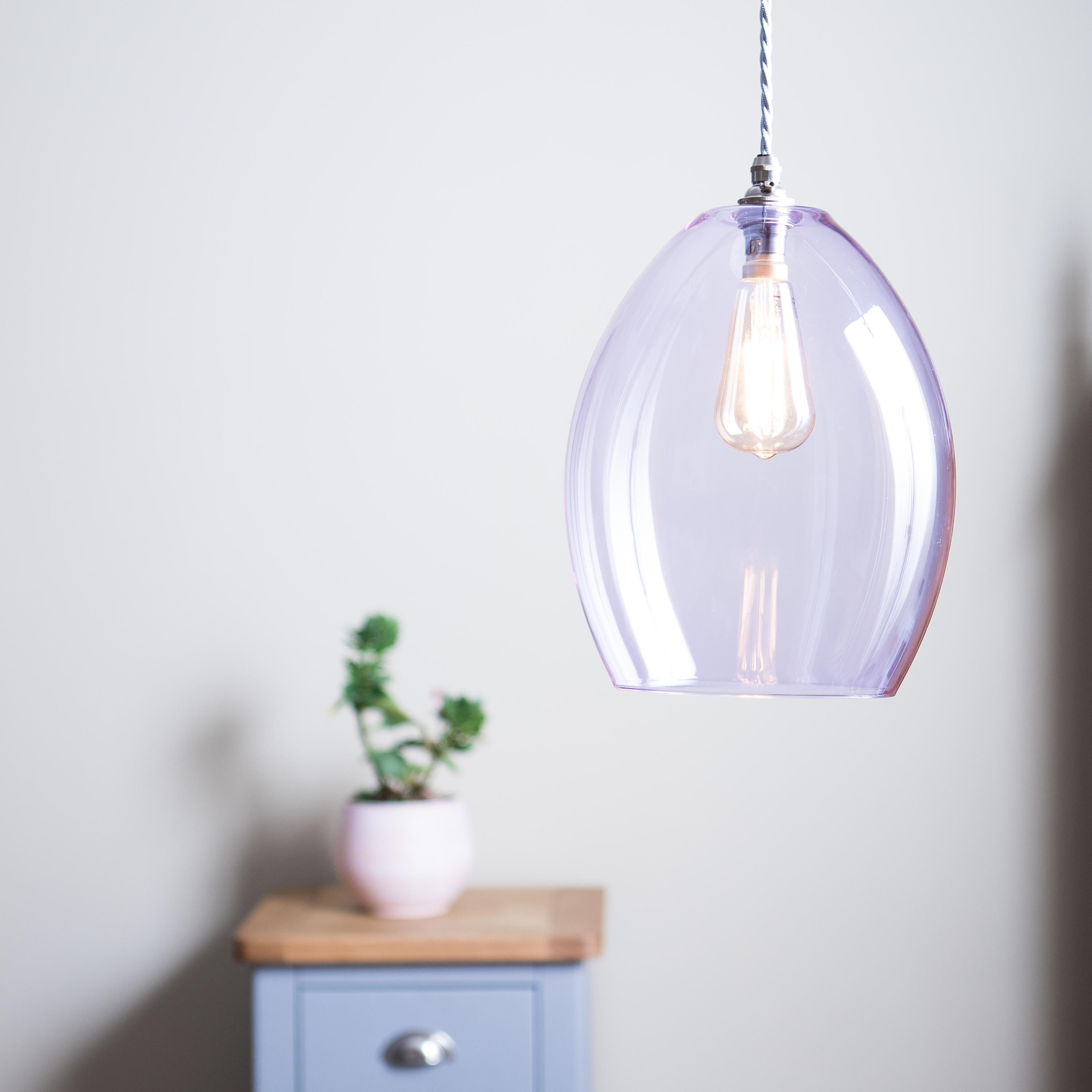 Image of Bertie large lilac coloured glass pendant light 