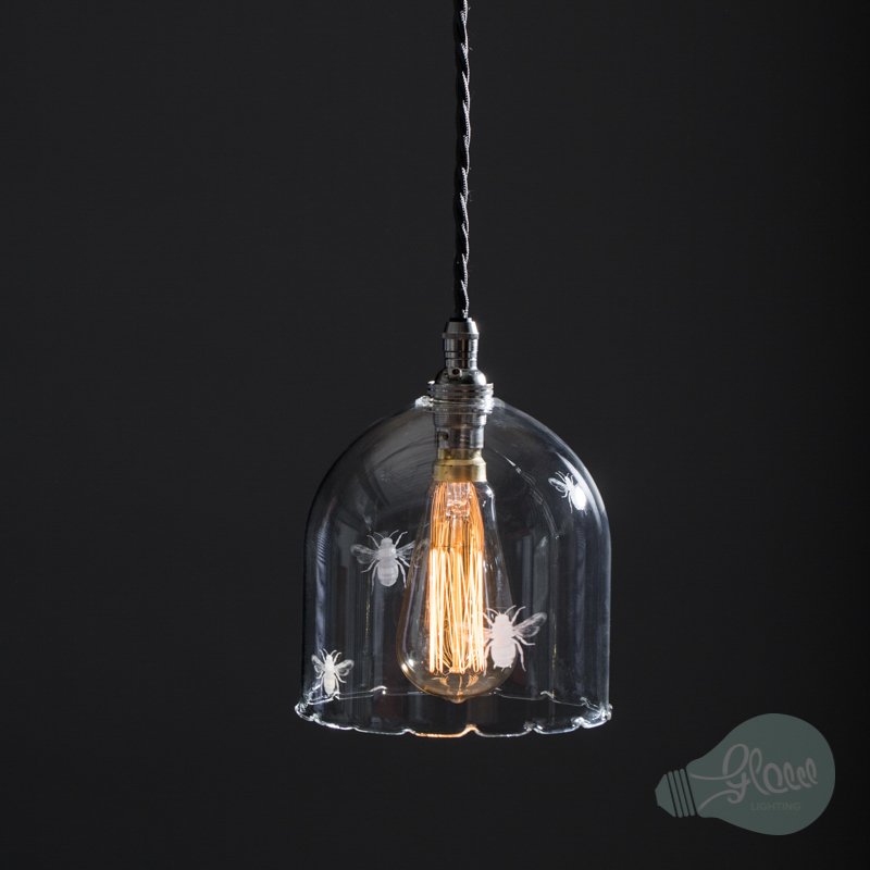 Image of Frieda glass etched bee pendant light 
