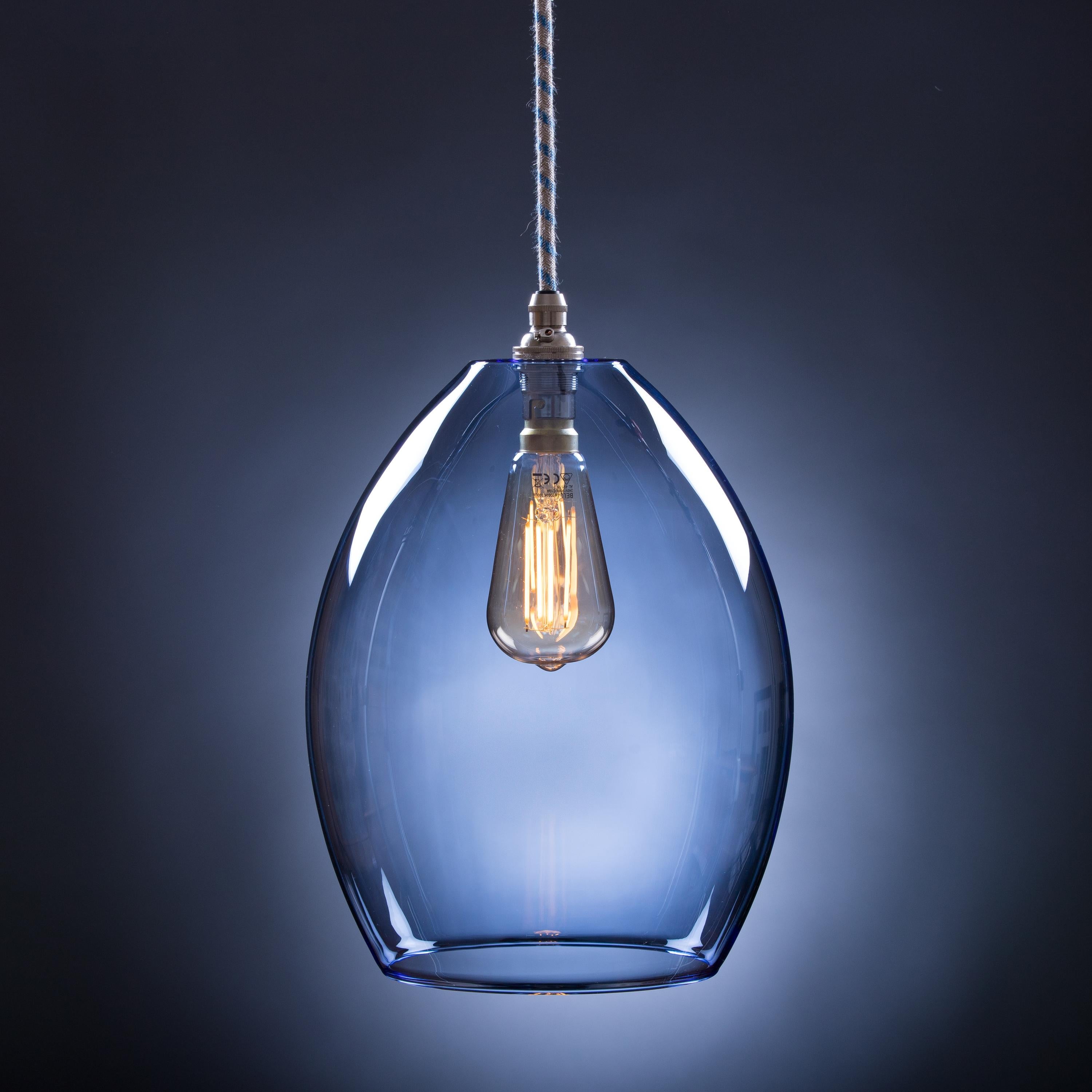 Bertie large pale blue glass pendant light 