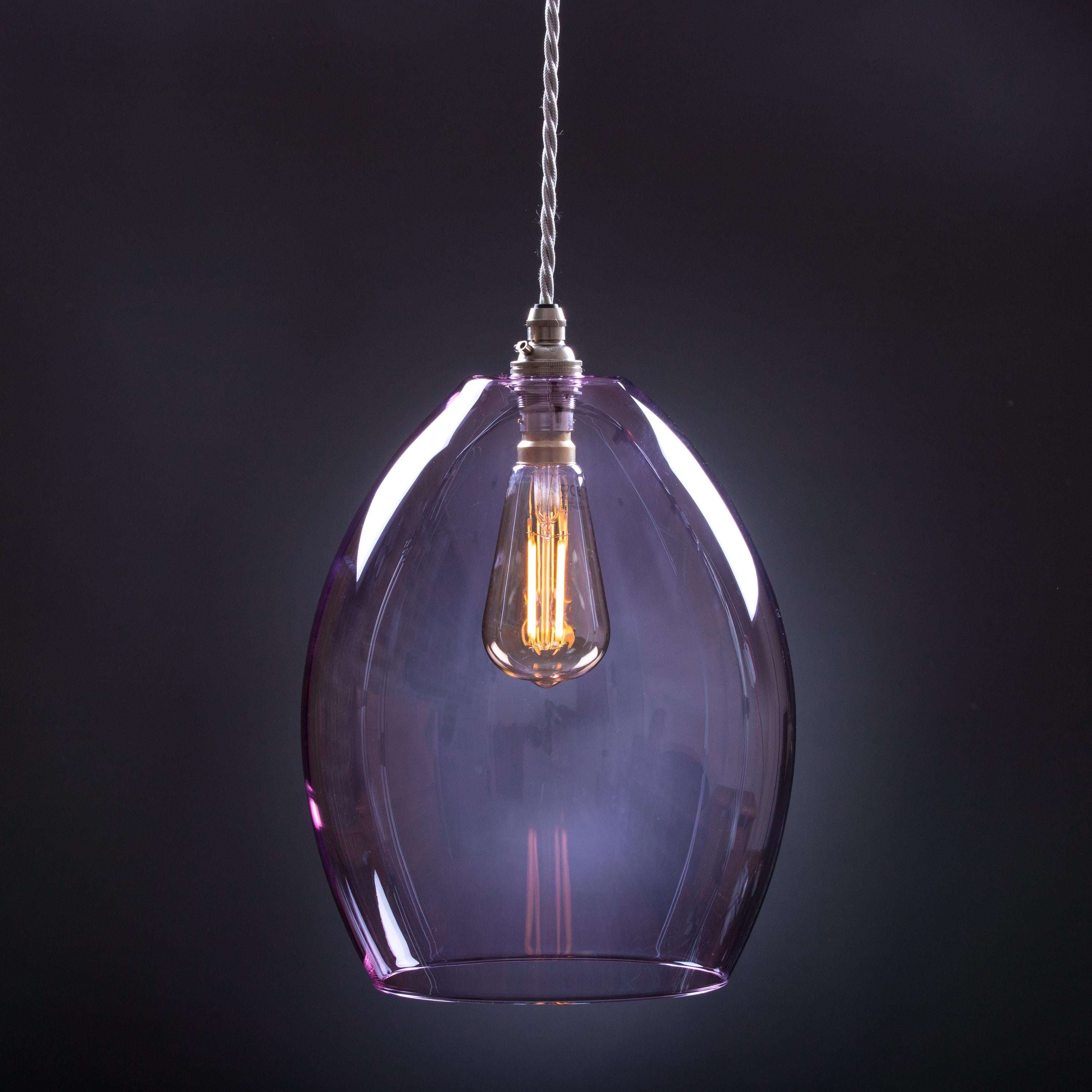 Bertie large lilac coloured glass pendant light 