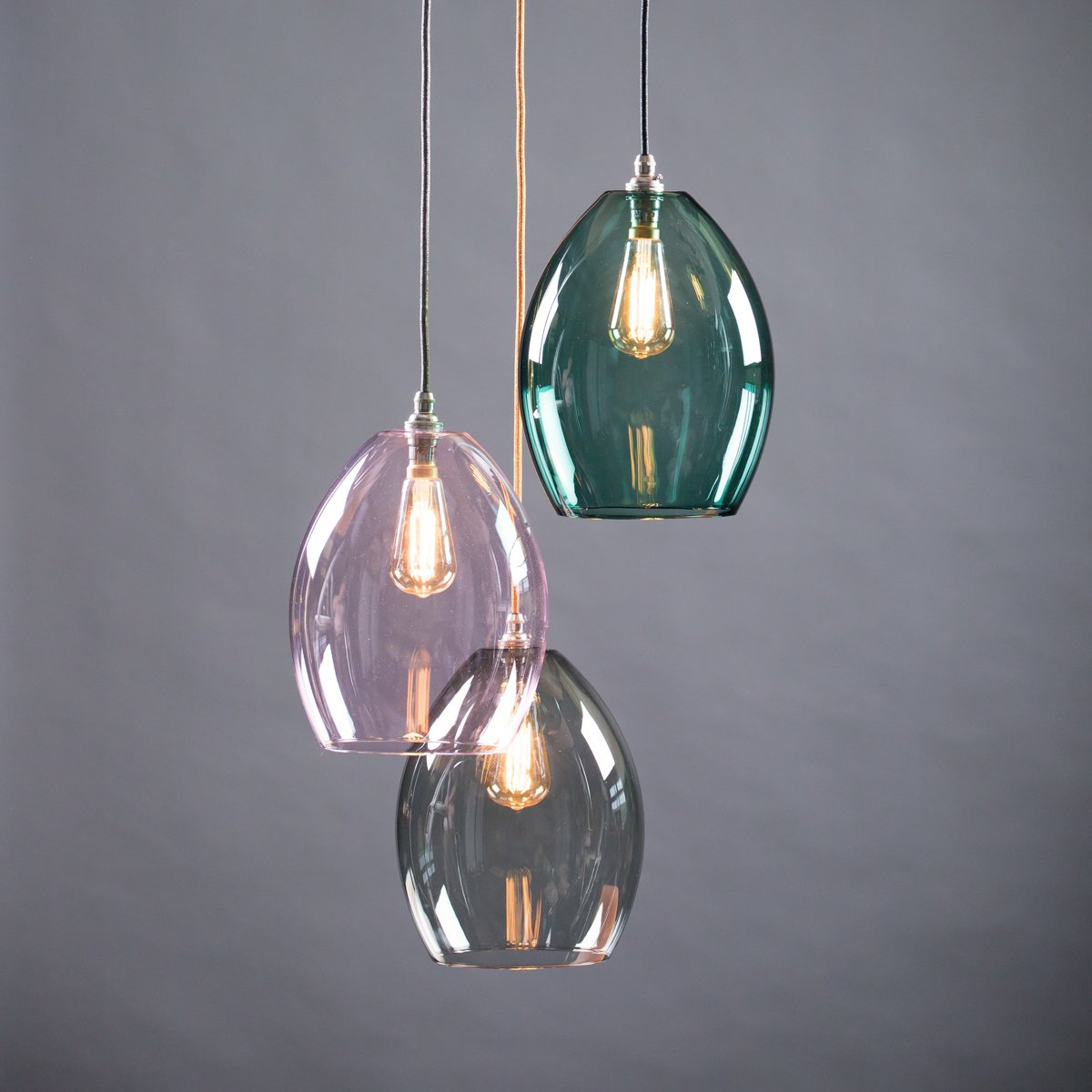 Bertie large coloured glass 3 way cluster light 