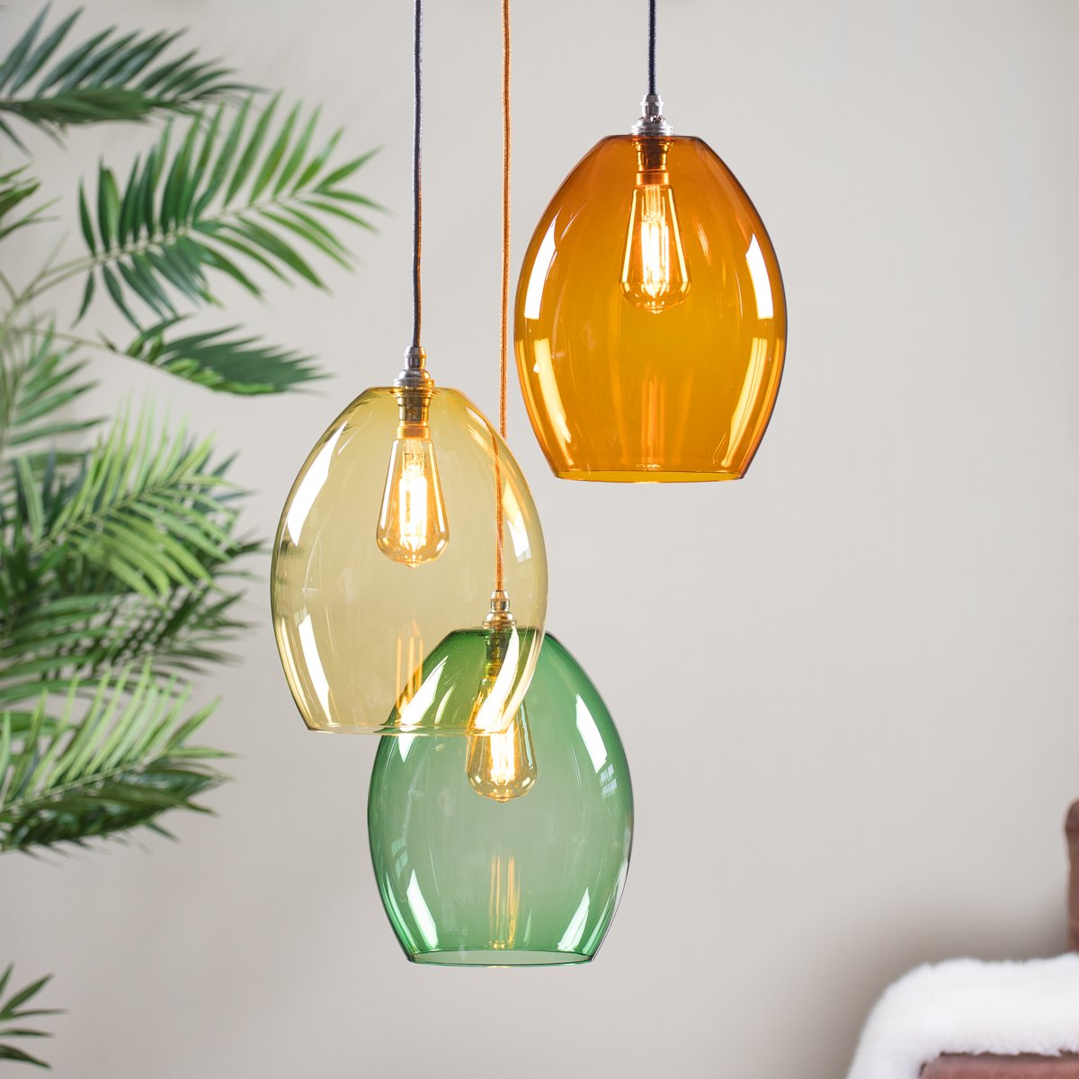Image of Bertie large coloured glass 3 way cluster light 