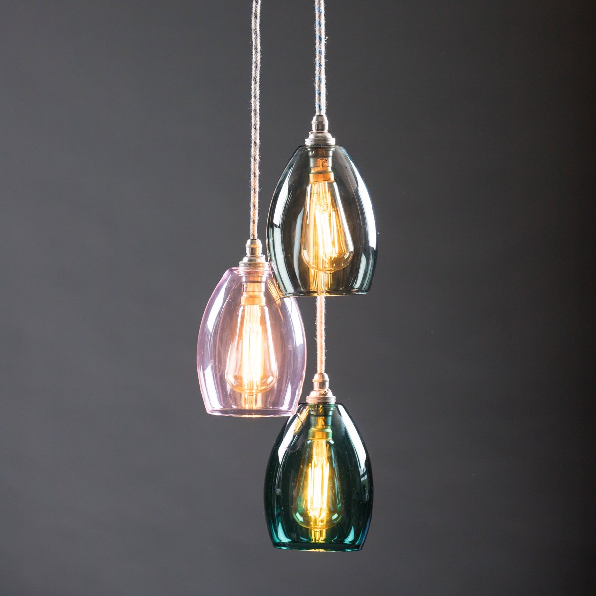 Image of Bertie small coloured glass 3 way cluster light 