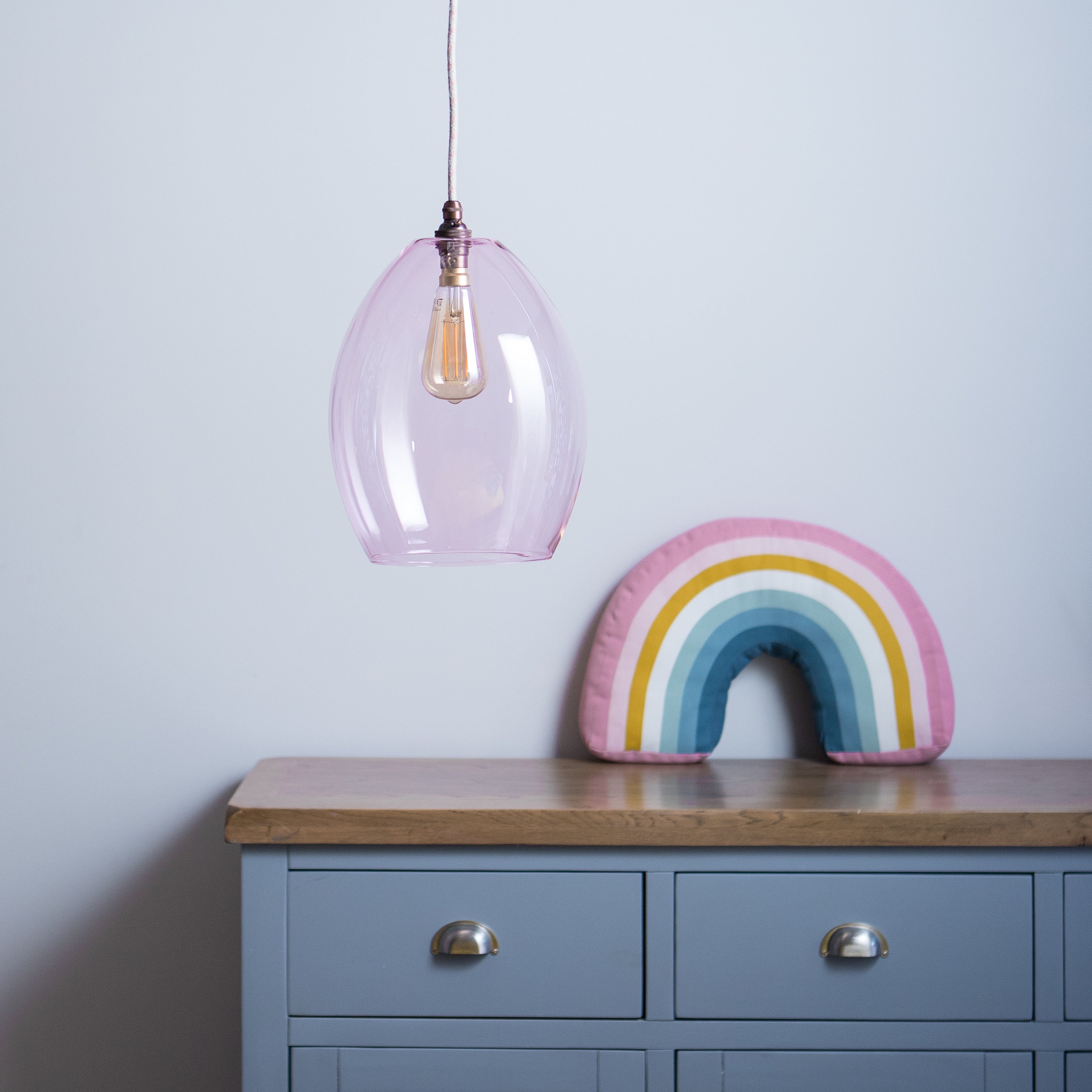 Image of Bertie large pink coloured glass pendant light 