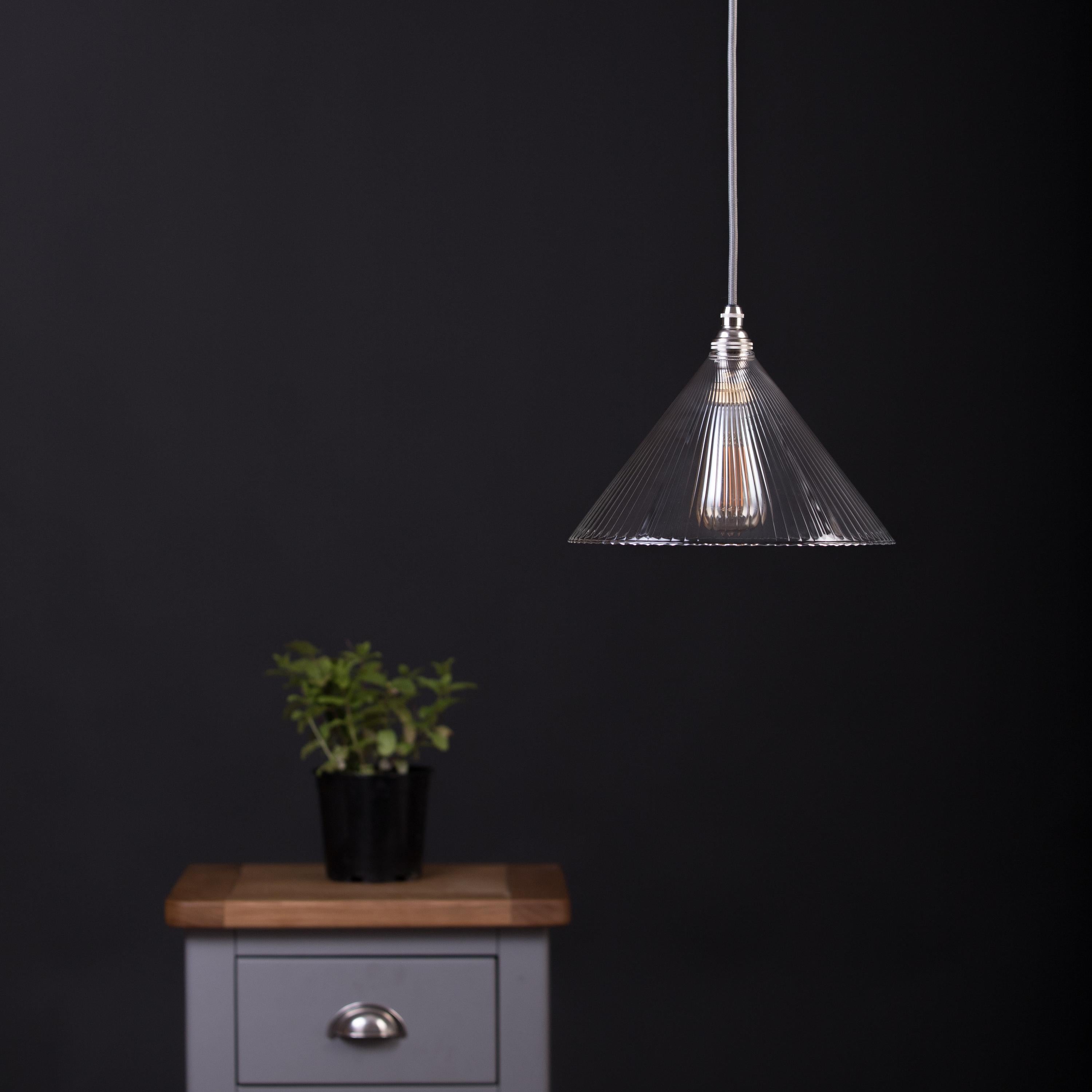 Image of Grace Coolie Clear Fine Ribbed Glass Pendant Light