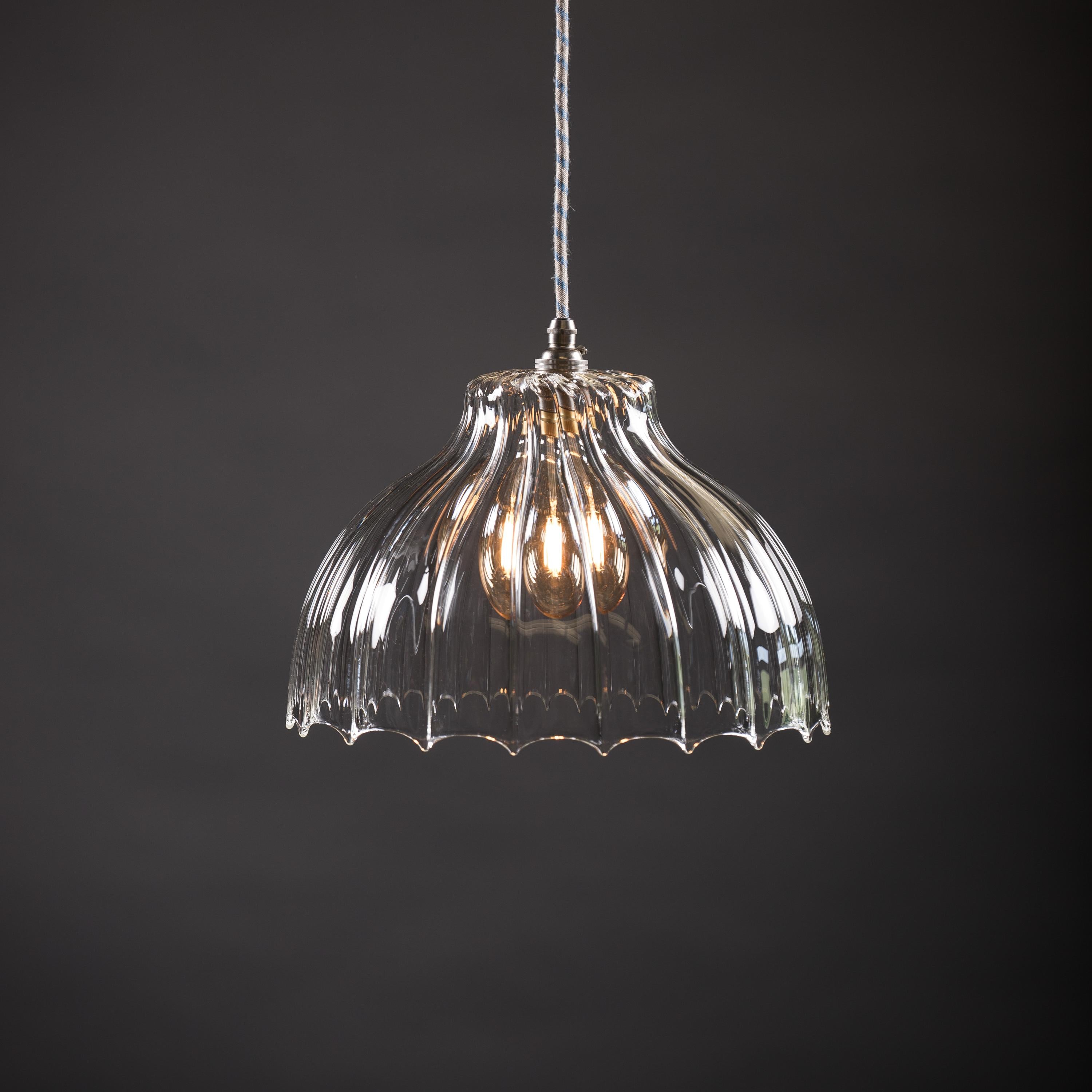 Image of Large Mary Ribbed Glass Industrial Pendant light 
